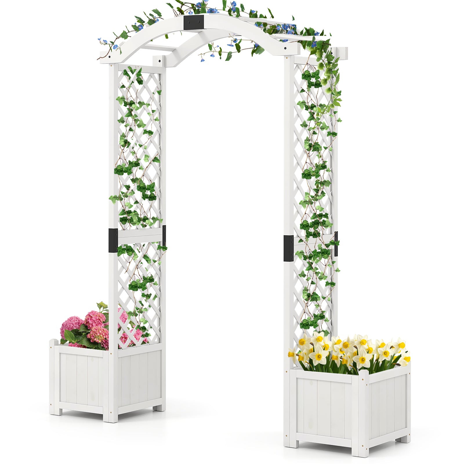 Wooden Garden Arbor With Planter And Trellis, White Outdoor Decor at Gallery Canada