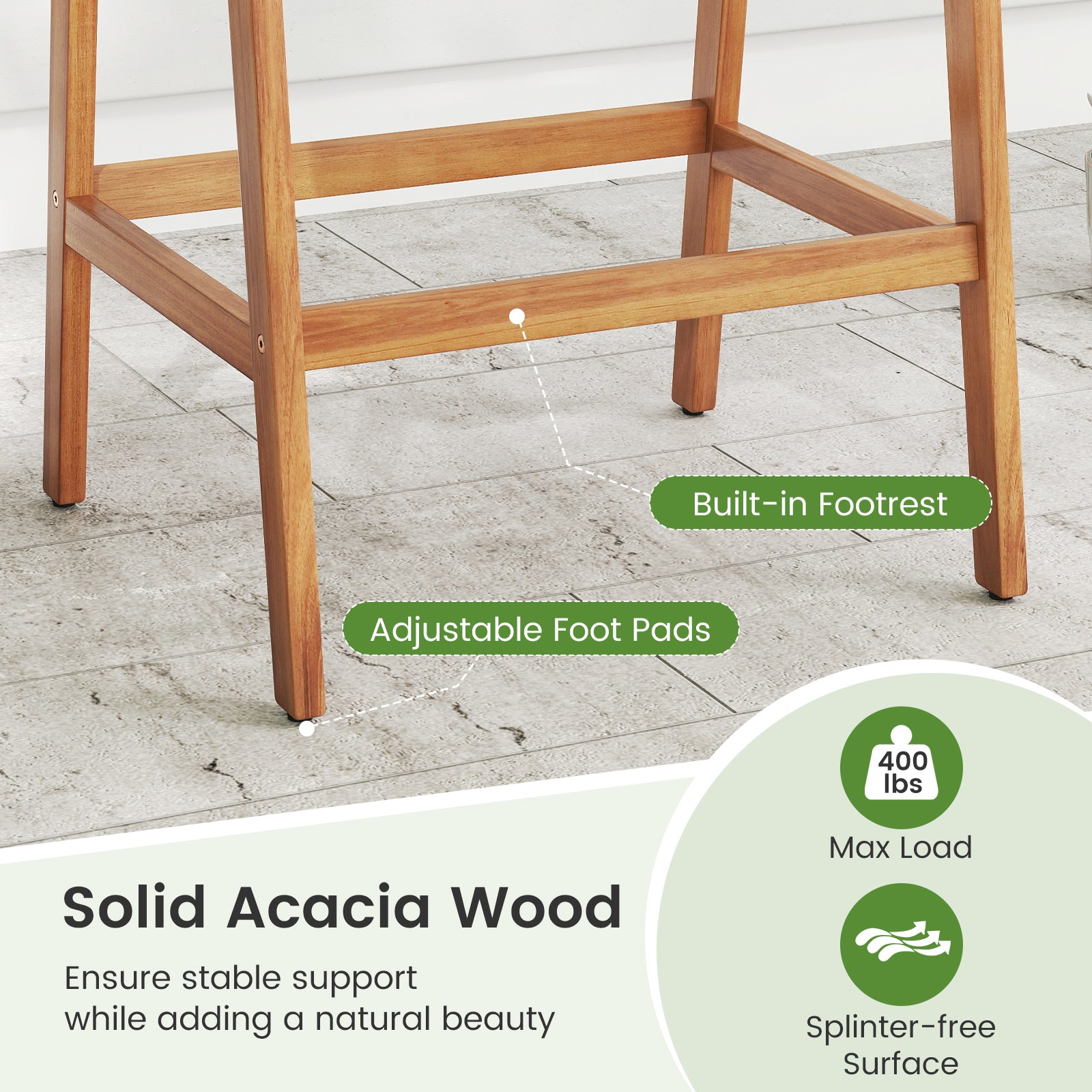 Set of 2 Patio Acacia Wood Counter Height Bar Stools with Cushions and PE Wicker Backrests Footrests, Gray Patio Bar Furniture at Gallery Canada