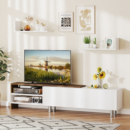 Farmhouse TV Stand, 80 Inch, Cabinet Compartments, White
