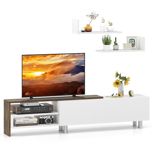 3 Pieces Farmhouse TV Stand for TVs up to 80 Inch with Cabinet and Compartments, White