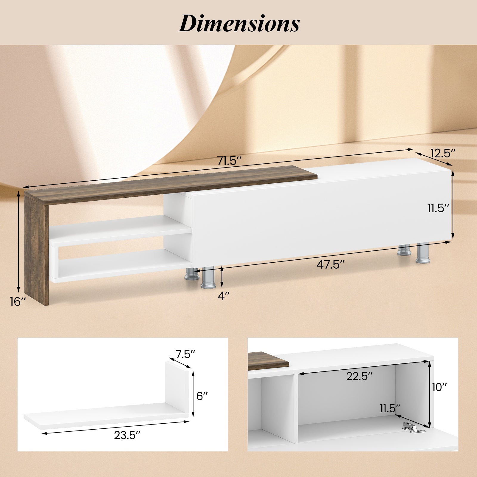 3 Pieces Farmhouse TV Stand for TVs up to 80 Inch with Cabinet and Compartments, White Entertainment Centers & TV Stands at Gallery Canada