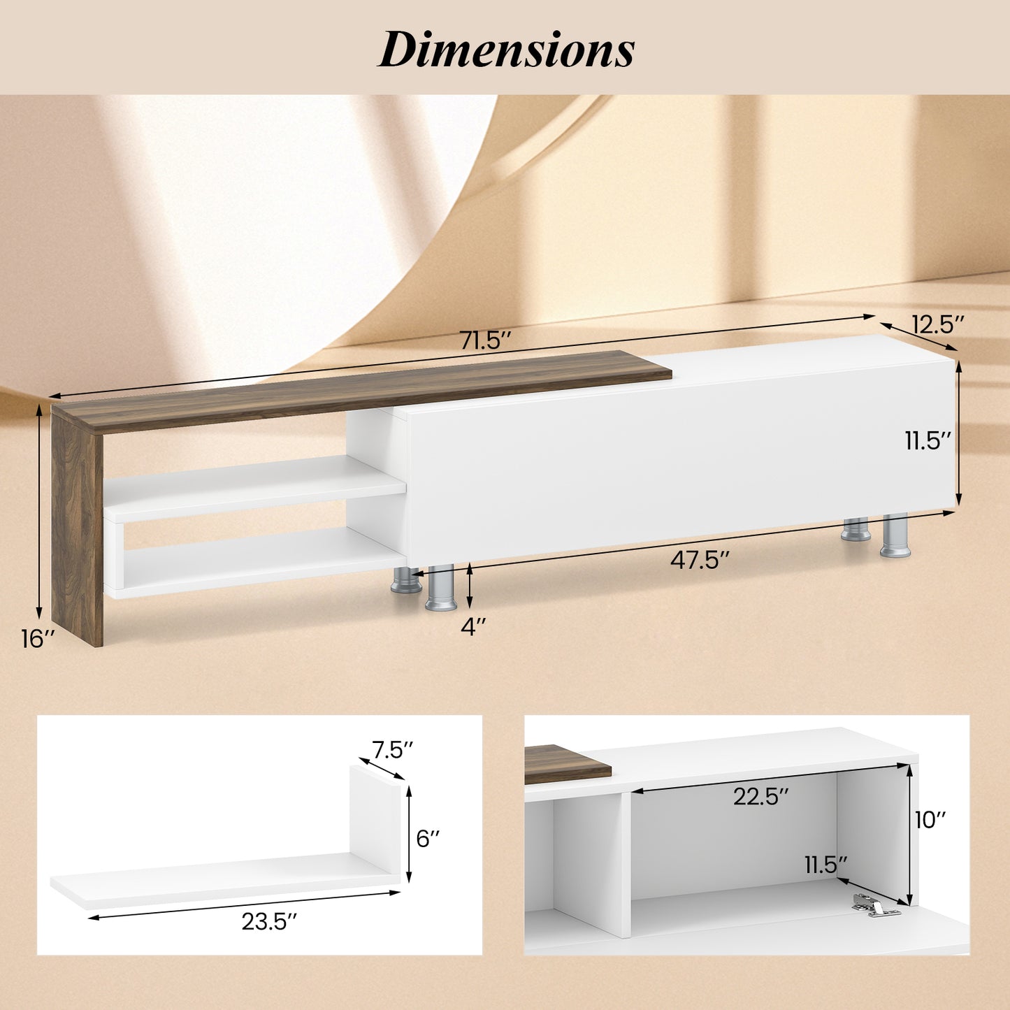 3 Pieces Farmhouse TV Stand for TVs up to 80 Inch with Cabinet and Compartments, White Entertainment Centers & TV Stands at Gallery Canada