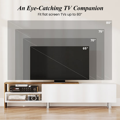3 Pieces Farmhouse TV Stand for TVs up to 80 Inch with Cabinet and Compartments, White Entertainment Centers & TV Stands at Gallery Canada