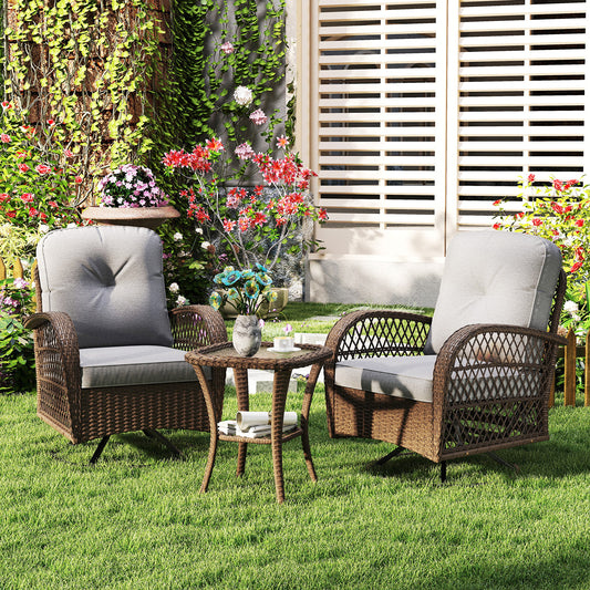 3 Piece Patio Swivel Rocker Set, With Glass Side Table, Gray Patio Rocking Chairs & Gliders Gray at Gallery Canada