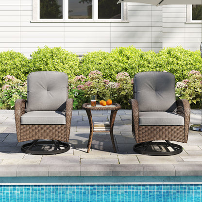 3 Piece Patio Swivel Rocker Set, With Glass Side Table, Gray Patio Rocking Chairs & Gliders at Gallery Canada