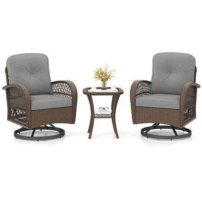 3 Piece Patio Swivel Rocker Set, With Glass Side Table, Gray Patio Rocking Chairs & Gliders at Gallery Canada