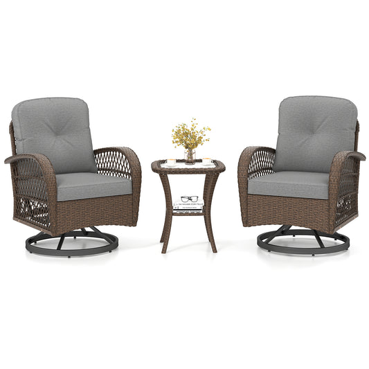 3 Piece Patio Swivel Rocker Set, With Glass Side Table, Gray Patio Rocking Chairs & Gliders Gray at Gallery Canada