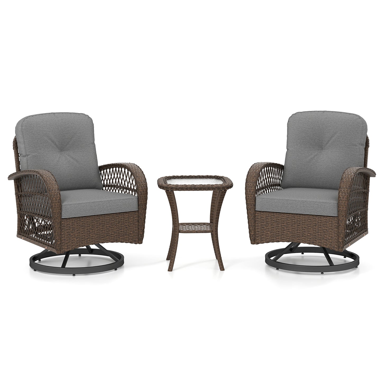 3 Piece Patio Swivel Rocker Set, With Glass Side Table, Gray Patio Rocking Chairs & Gliders at Gallery Canada