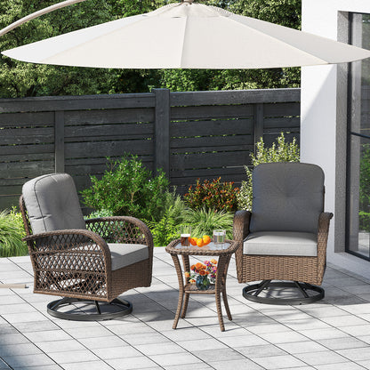 3 Piece Patio Swivel Rocker Set, With Glass Side Table, Gray Patio Rocking Chairs & Gliders at Gallery Canada