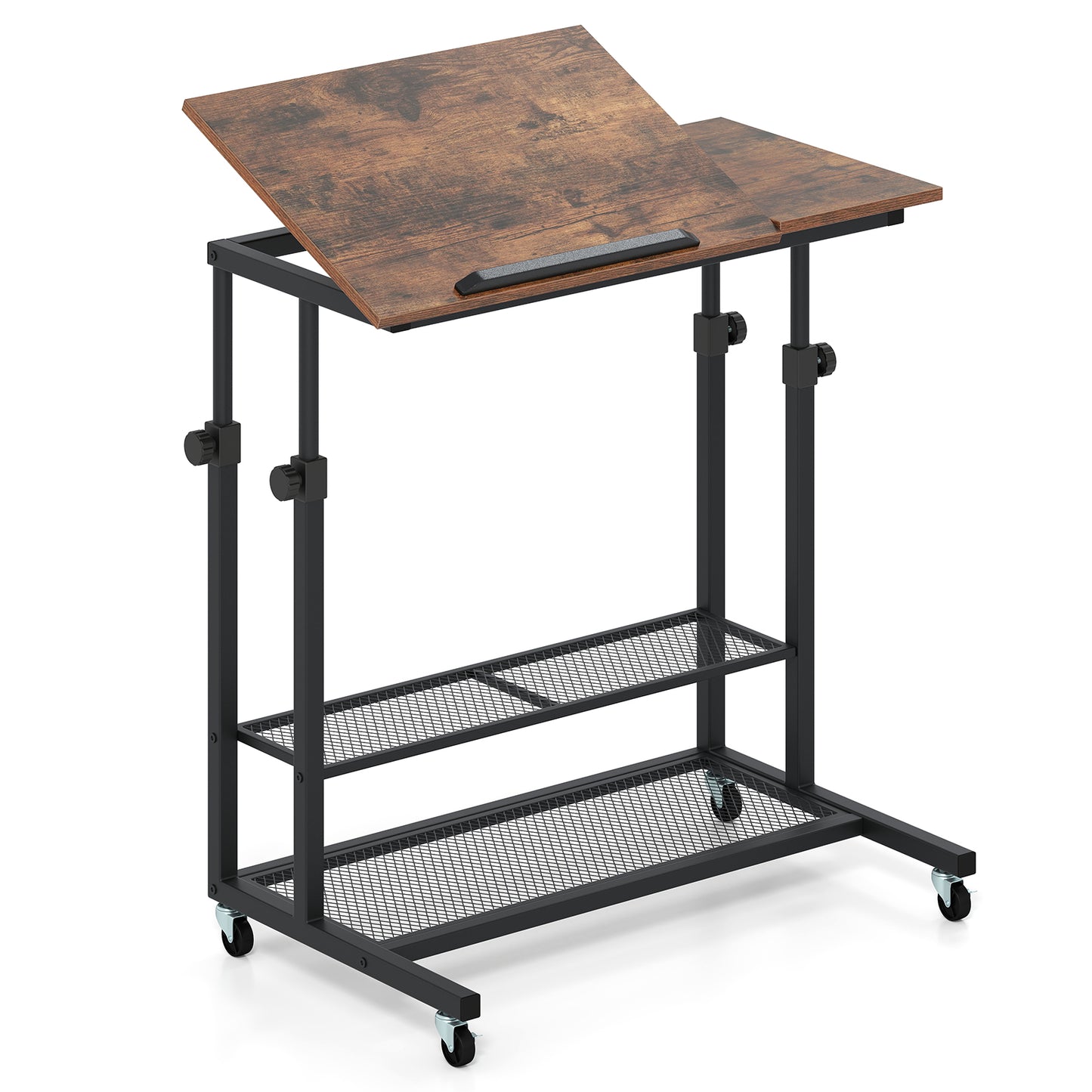 Mobile Height Adjustable Standing Desk, Tilting Tabletop, Brown Standing Desks at Gallery Canada