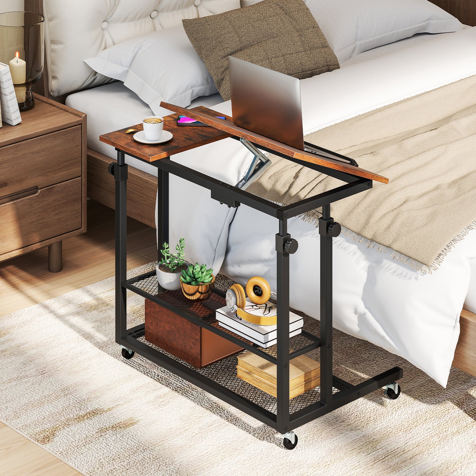 Mobile Height Adjustable Standing Desk, Tilting Tabletop, Brown Standing Desks at Gallery Canada