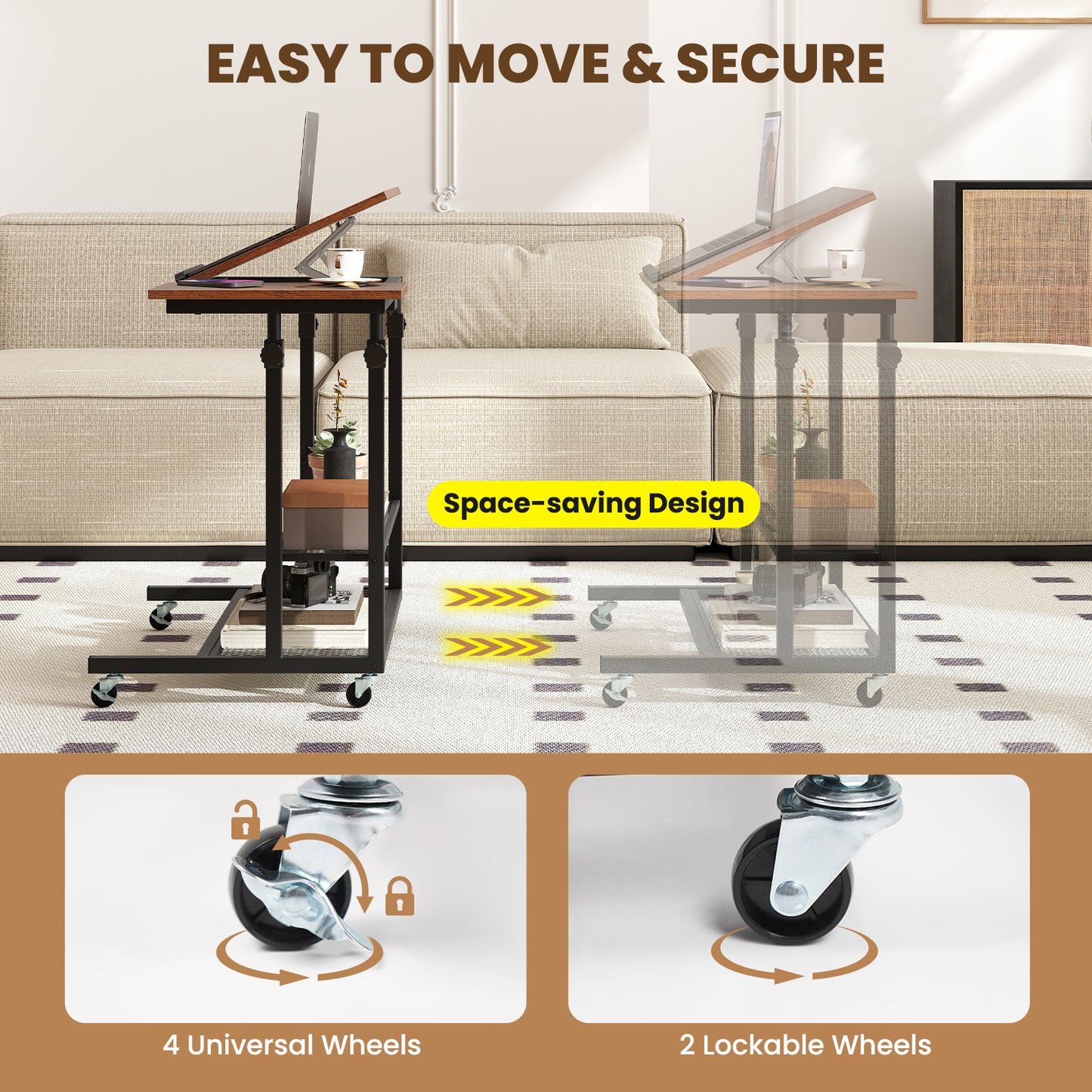 Mobile Height Adjustable Standing Desk, Tilting Tabletop, Brown Standing Desks at Gallery Canada