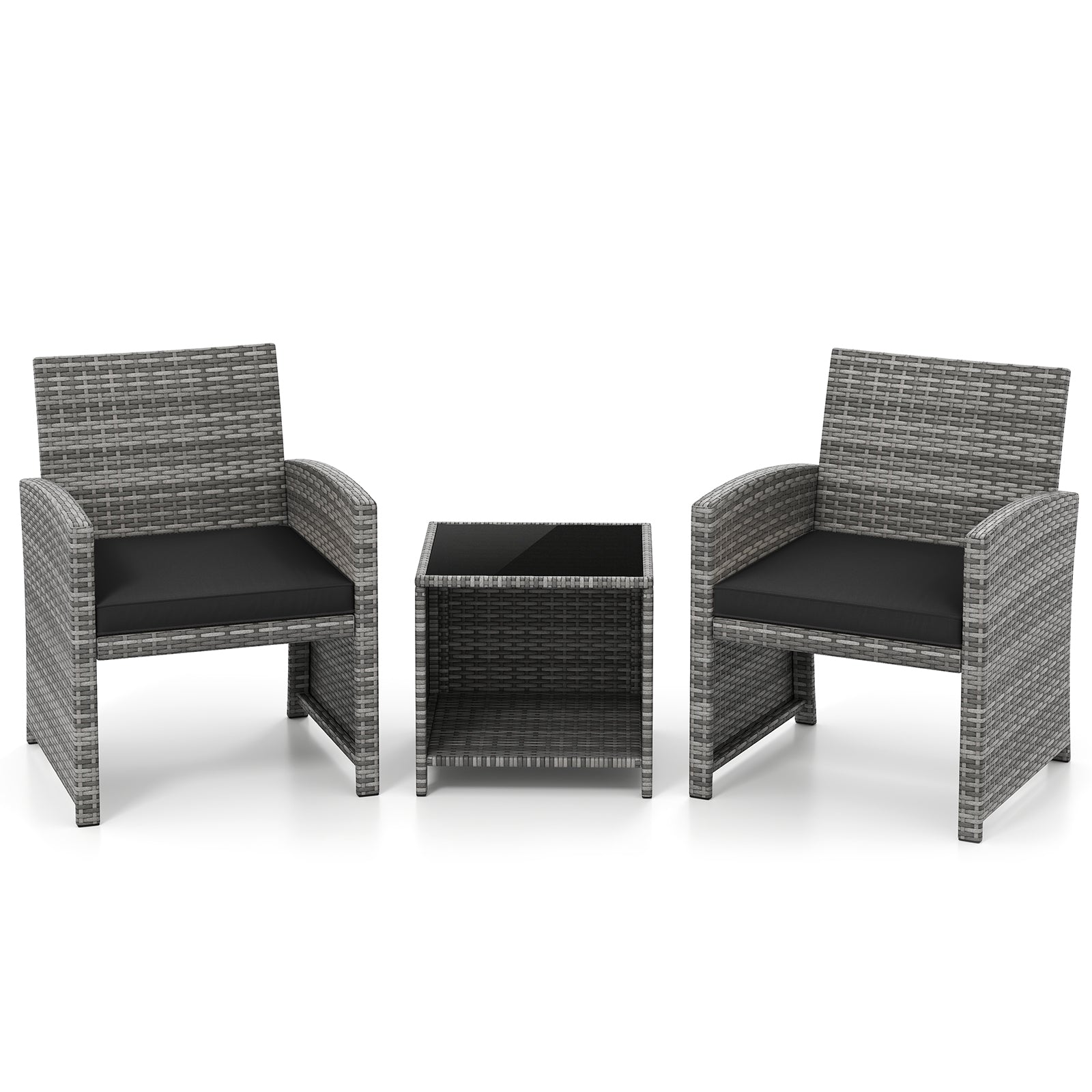 3 Piece Patio Set, Tempered Glass Table, Soft Cushions, Black Patio Conversation Sets at Gallery Canada