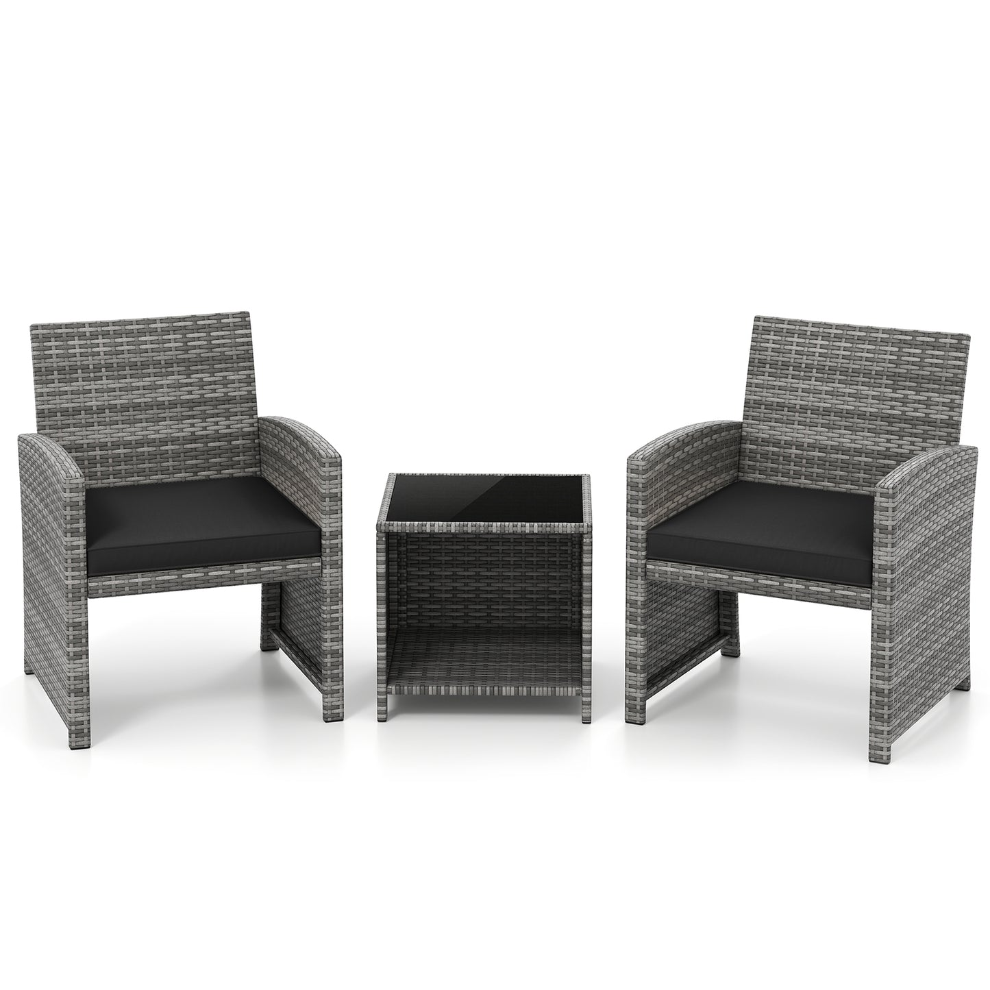 3 Piece Patio Set, Tempered Glass Table, Soft Cushions, Black Patio Conversation Sets at Gallery Canada