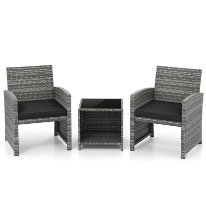 3 Piece Patio Set, Tempered Glass Table, Soft Cushions, Black Patio Conversation Sets at Gallery Canada