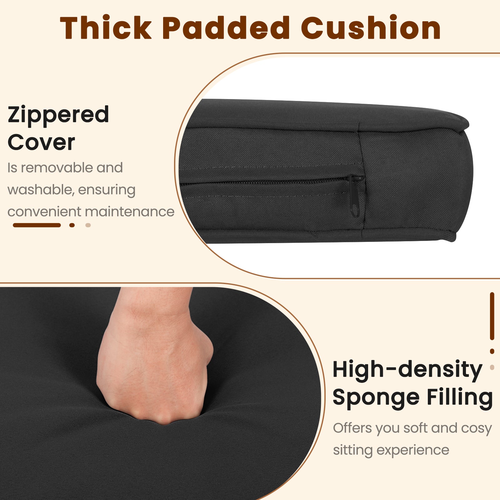 3 Pieces Patio Furniture Set with Tempered Glass Coffee Table and Soft Seat Cushions, Black Patio Conversation Sets at Gallery Canada