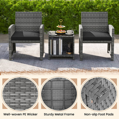 3 Pieces Patio Furniture Set with Tempered Glass Coffee Table and Soft Seat Cushions, Black Patio Conversation Sets at Gallery Canada