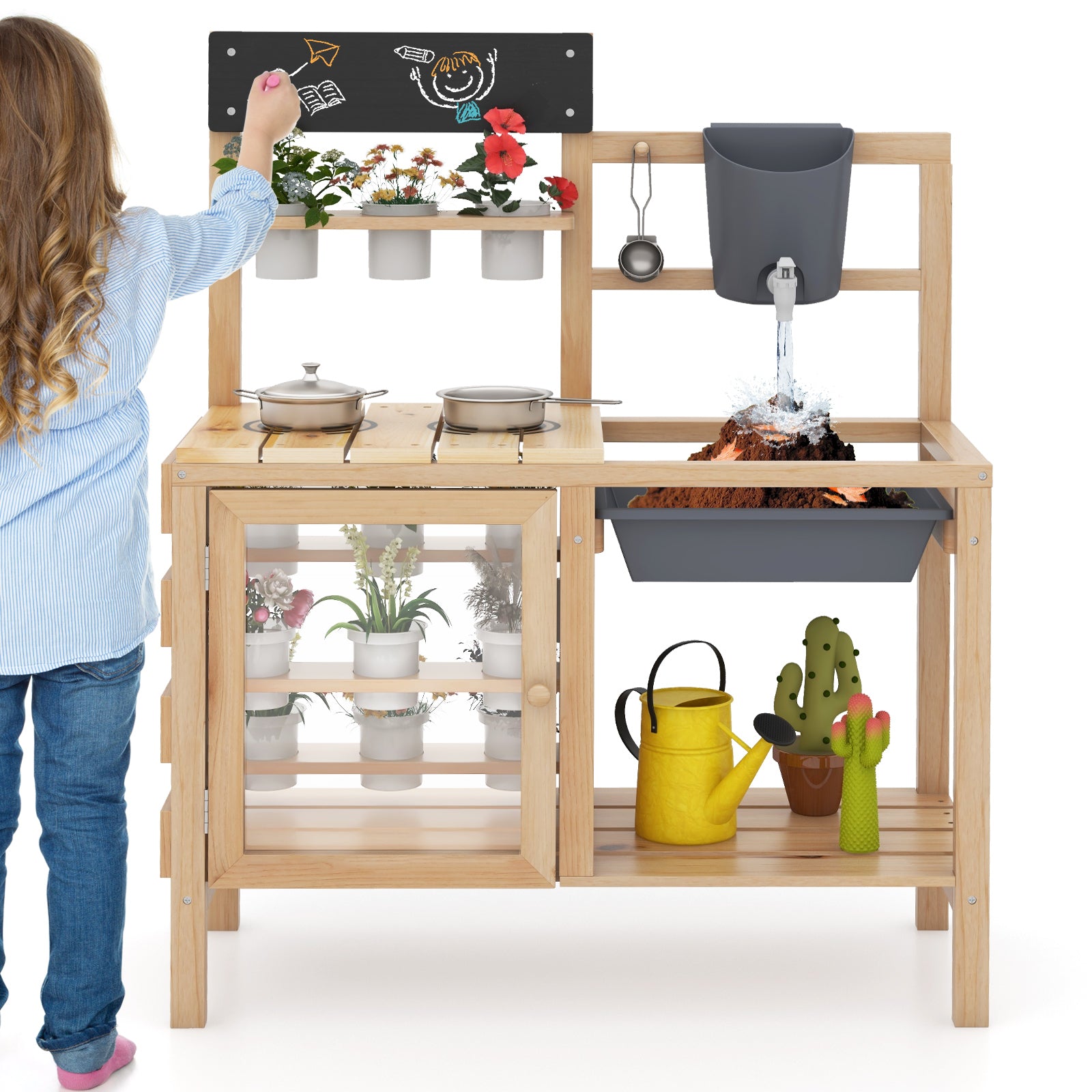 Mud Kitchen Playset with Sink and Plants Observation Room, Natural Play Kitchen Sets at Gallery Canada