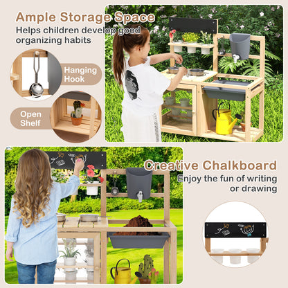 Mud Kitchen Playset with Sink and Plants Observation Room, Natural Play Kitchen Sets at Gallery Canada