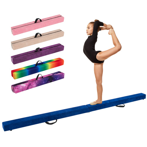 9 FT Folding Gymnastics Balance Beam with Anti-slip Base and Pine Wood Frame, Blue
