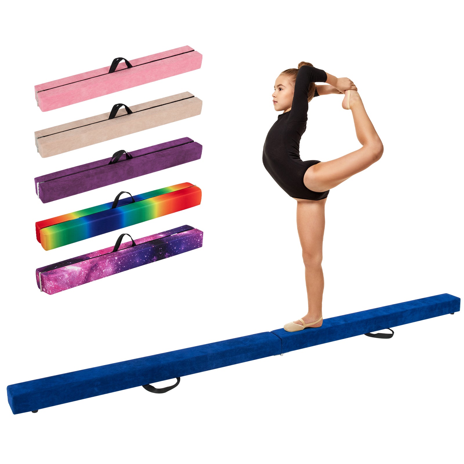9 FT Folding Balance Beam, Anti-Slip Base, Pine Wood Frame, Blue Yoga & Gym Mats Blue at Gallery Canada
