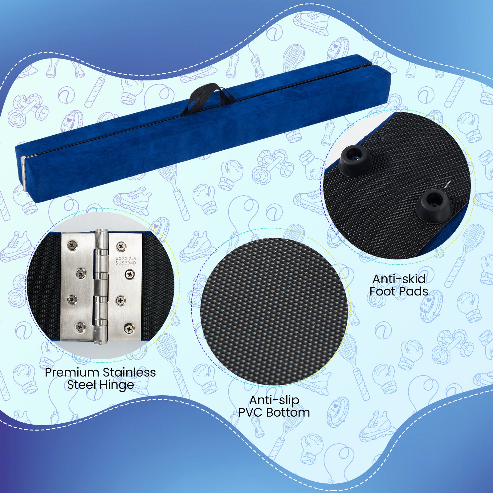 9 FT Folding Gymnastics Balance Beam with Anti-slip Base and Pine Wood Frame, Blue Yoga & Gym Mats at Gallery Canada