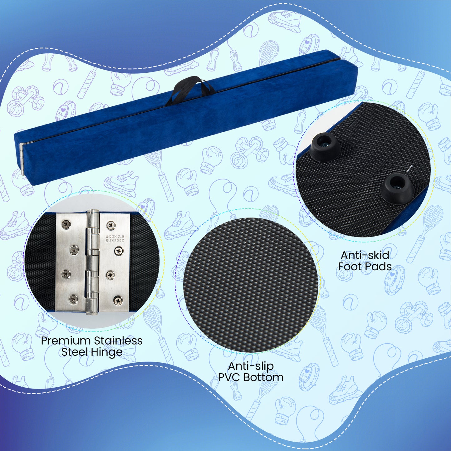 9 FT Folding Gymnastics Balance Beam with Anti-slip Base and Pine Wood Frame, Blue Yoga & Gym Mats at Gallery Canada