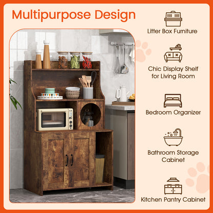 Modern Wooden Industrial Cat Litter Box Enclosure with Storage Shelves, Brown Cat Houses at Gallery Canada