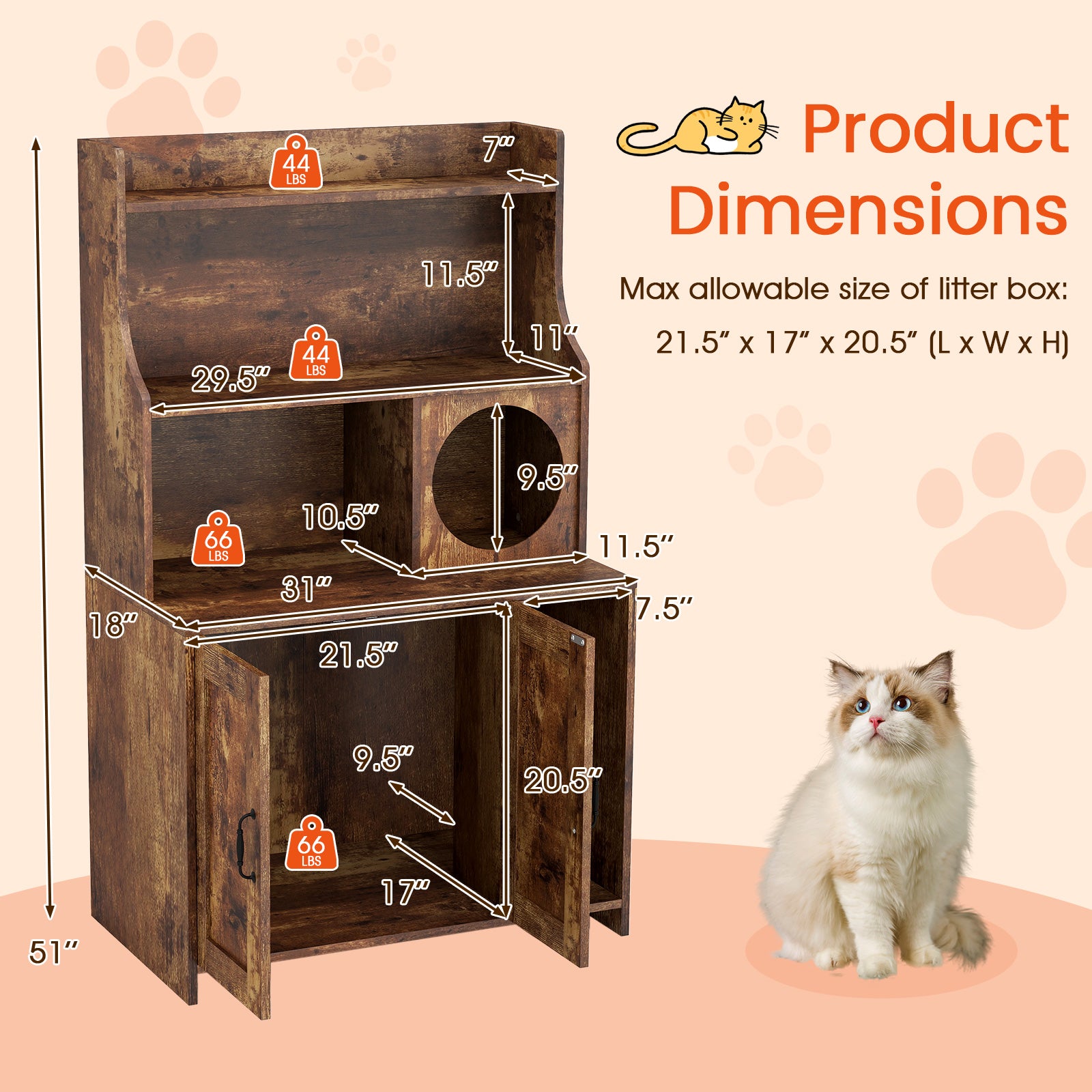 Modern Wooden Industrial Cat Litter Box Enclosure with Storage Shelves, Brown Cat Houses at Gallery Canada