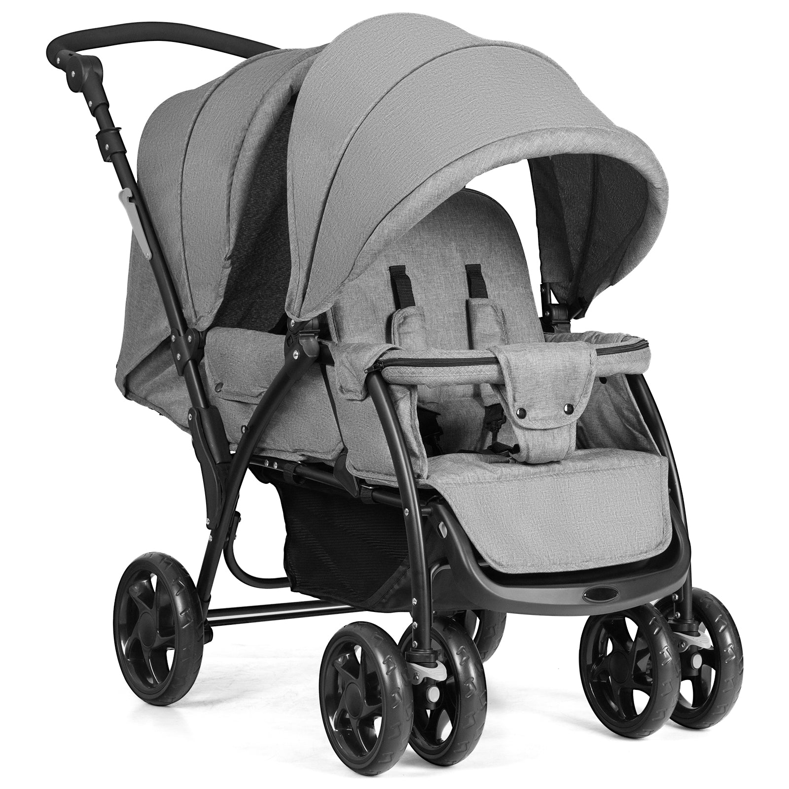Foldable Lightweight Front Back Seats Double Baby Stroller, Gray Baby Strollers Gray at Gallery Canada