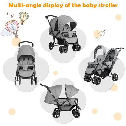 Foldable Lightweight Front Back Seats Double Baby Stroller, Gray Baby Strollers at Gallery Canada