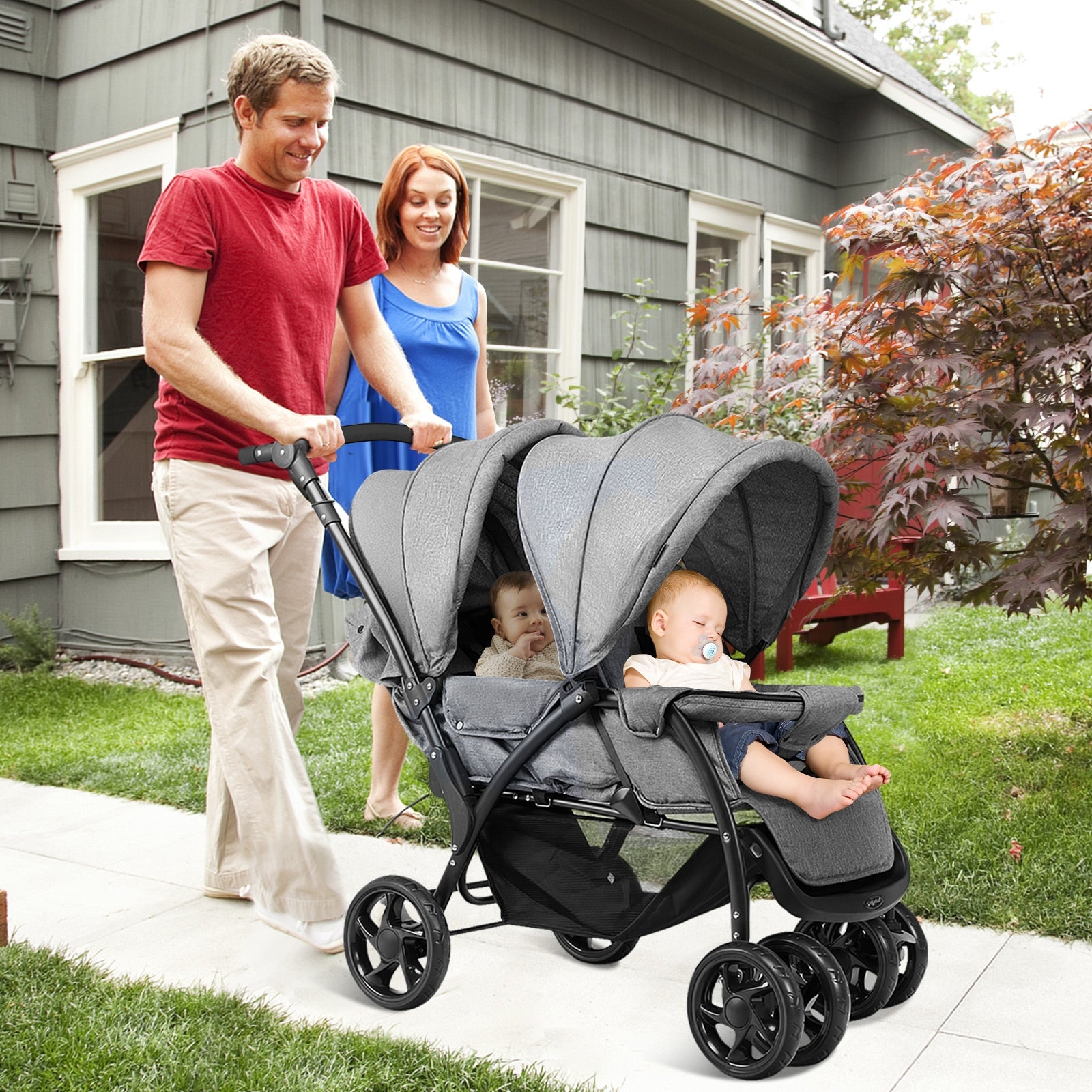 Foldable Lightweight Front Back Seats Double Baby Stroller, Gray Baby Strollers at Gallery Canada