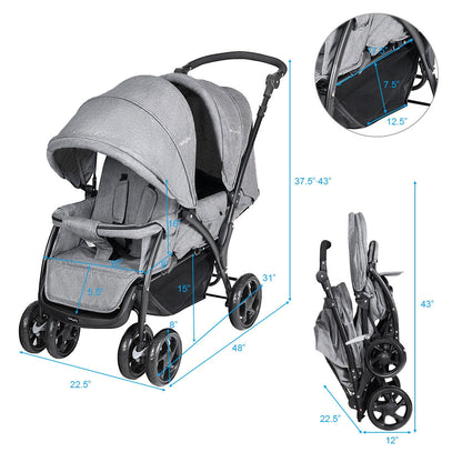 Foldable Lightweight Front Back Seats Double Baby Stroller, Gray Baby Strollers at Gallery Canada
