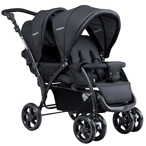 Foldable Lightweight Front Back Seats Double Baby Stroller, Black