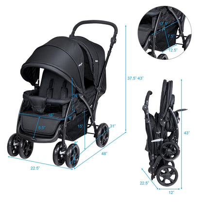 Foldable Lightweight Front Back Seats Double Baby Stroller, Black Baby Strollers at Gallery Canada