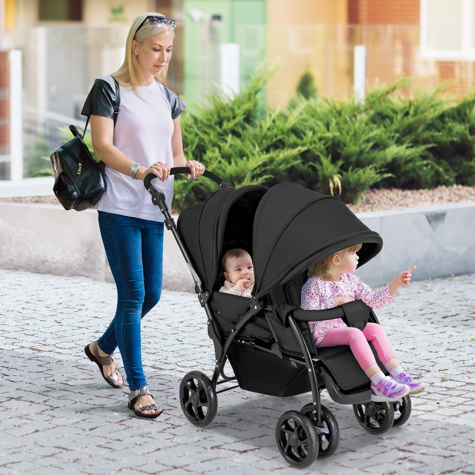 Foldable Lightweight Front Back Seats Double Baby Stroller, Black Baby Strollers at Gallery Canada