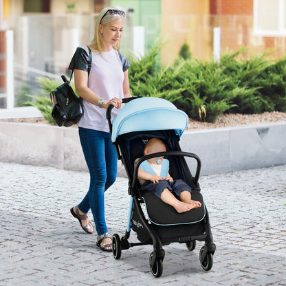 One-Hand Folding Portable Lightweight Baby Stroller with Aluminum Frame, Blue Baby Strollers at Gallery Canada