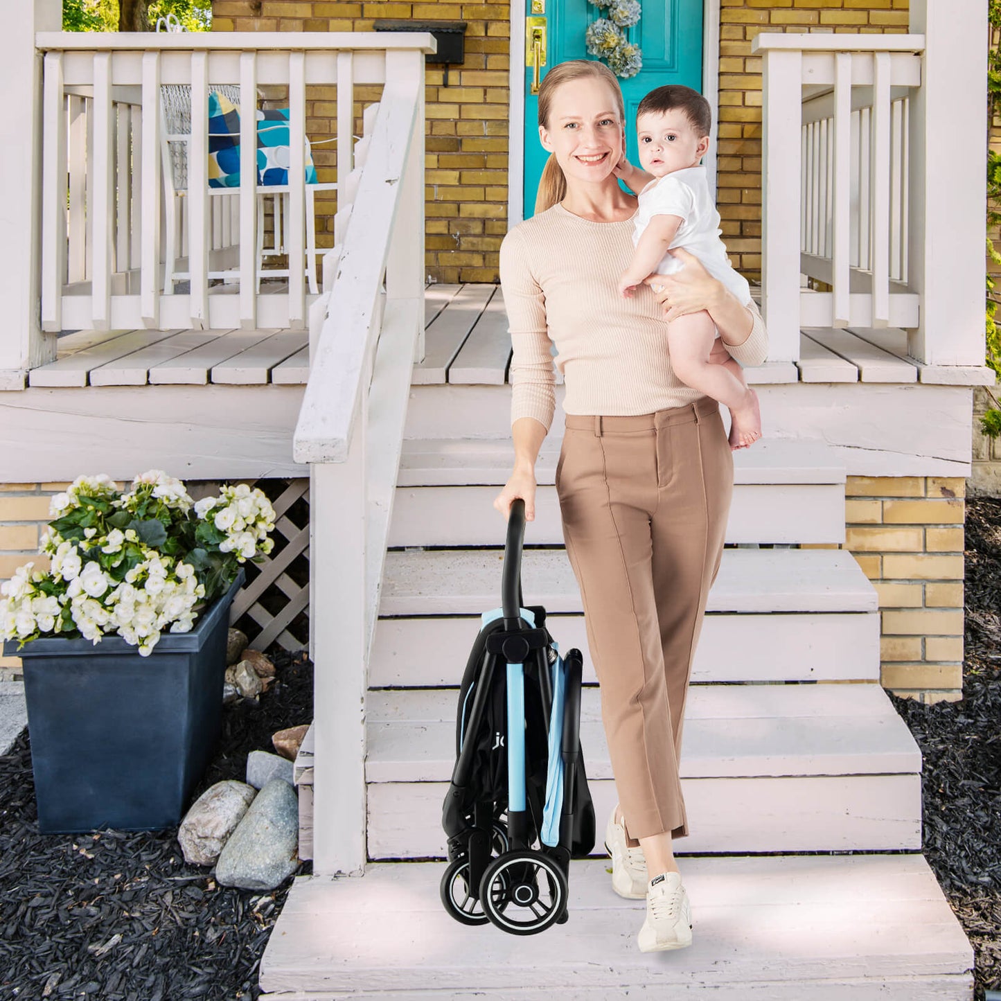 One-Hand Folding Portable Lightweight Baby Stroller with Aluminum Frame, Blue Baby Strollers at Gallery Canada