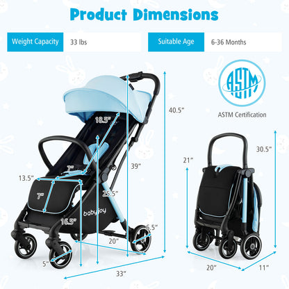 One-Hand Folding Portable Lightweight Baby Stroller with Aluminum Frame, Blue Baby Strollers at Gallery Canada