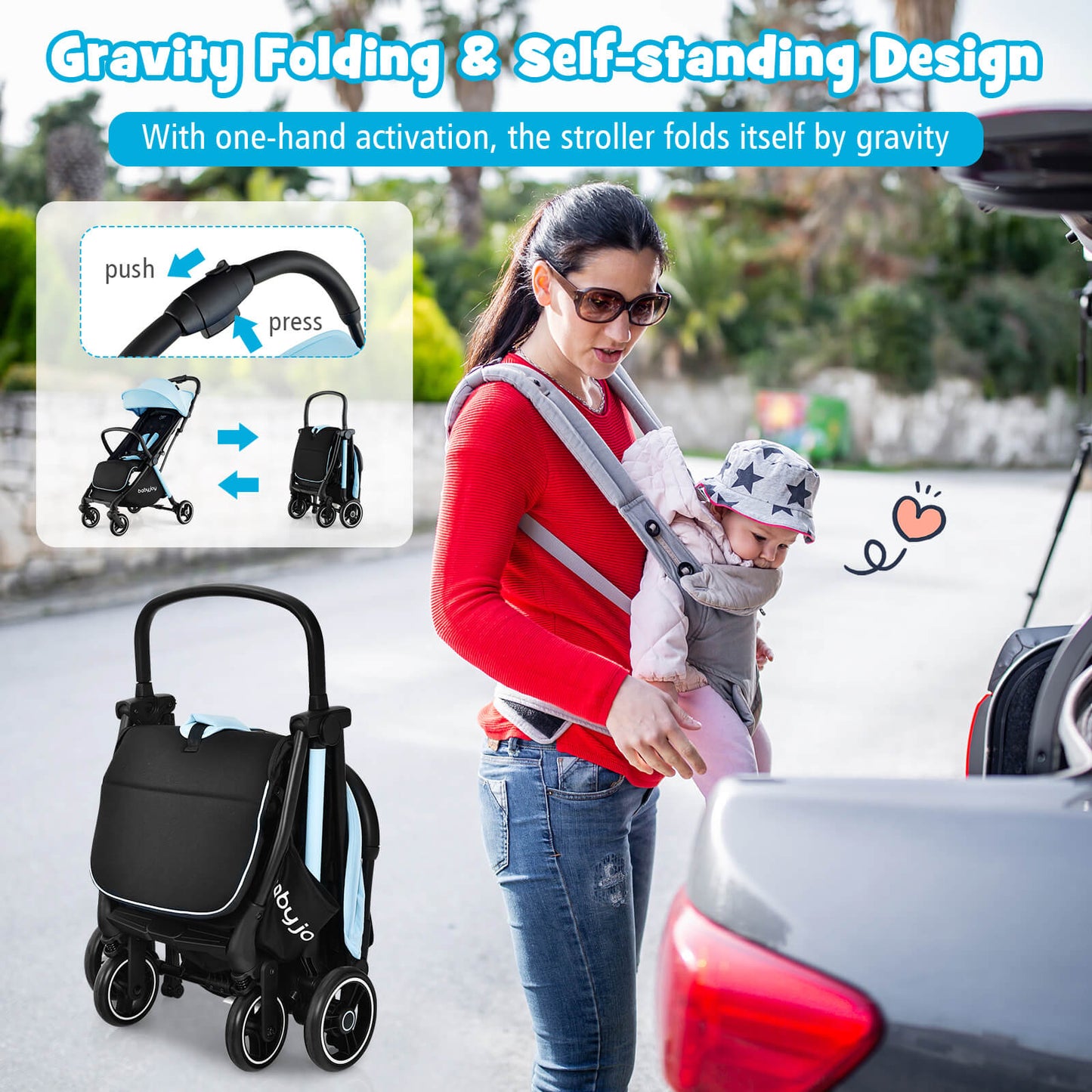 One-Hand Folding Portable Lightweight Baby Stroller with Aluminum Frame, Blue Baby Strollers at Gallery Canada
