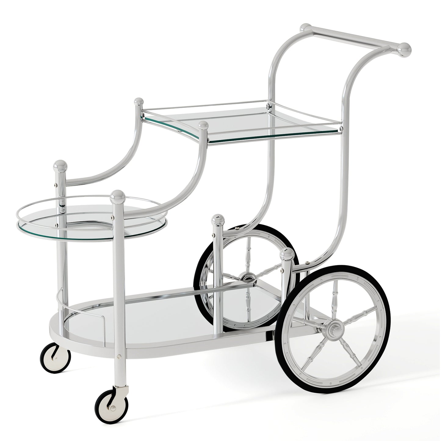 Kitchen Rolling Bar Cart with Tempered Glass Suitable for Restaurant and Hotel, Silver Kitchen Islands & Carts at Gallery Canada