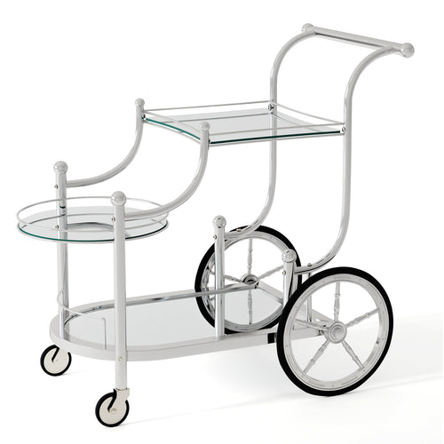 Kitchen Rolling Bar Cart, Tempered Glass, Silver