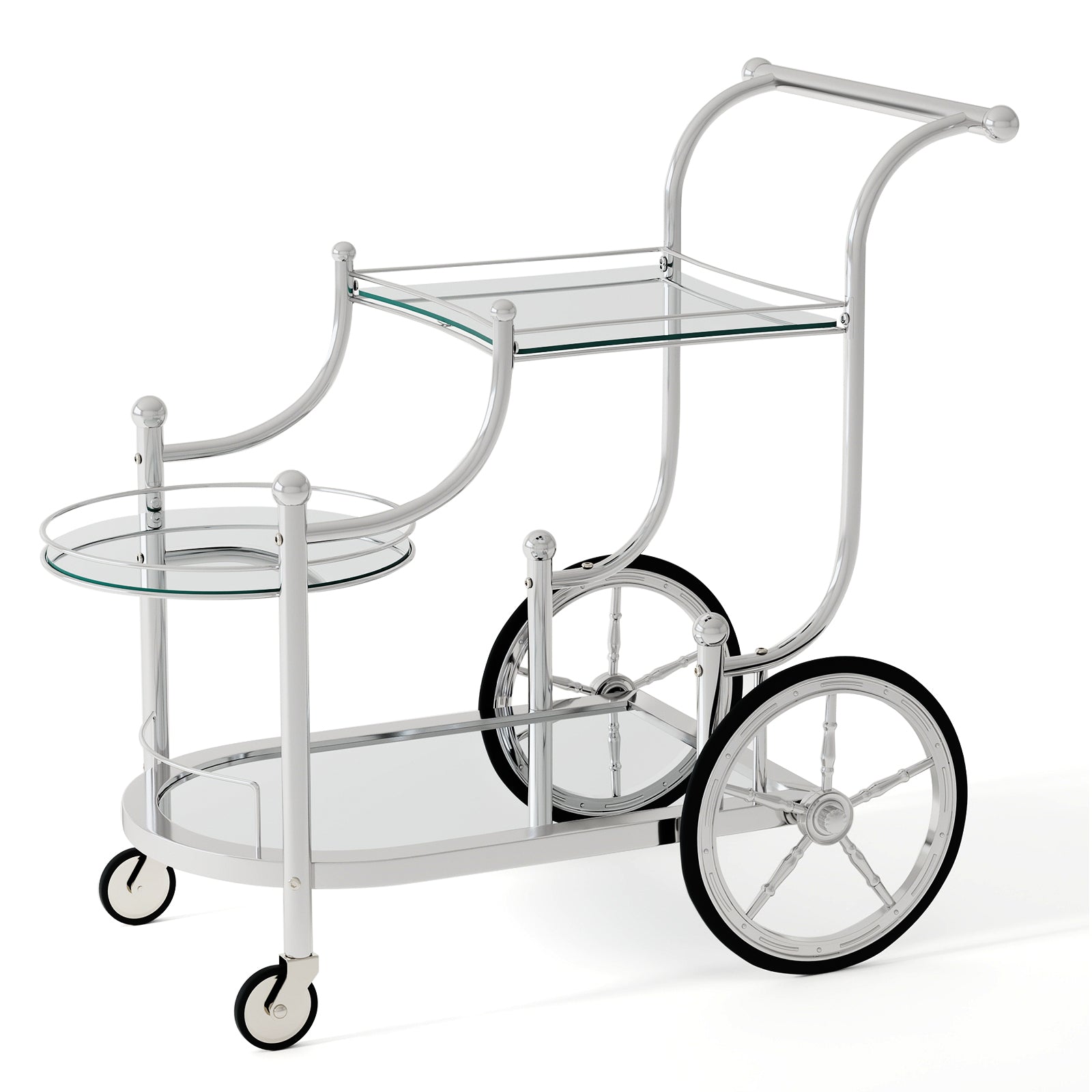 Kitchen Rolling Bar Cart, Tempered Glass, Silver Kitchen Islands & Carts Silver at Gallery Canada