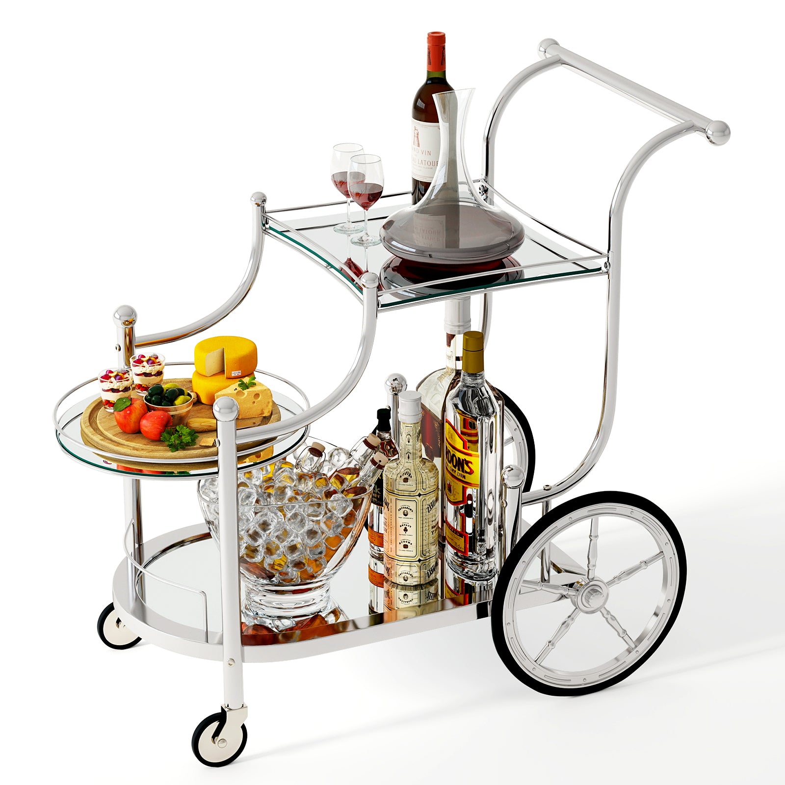 Kitchen Rolling Bar Cart with Tempered Glass Suitable for Restaurant and Hotel, Silver Kitchen Islands & Carts at Gallery Canada