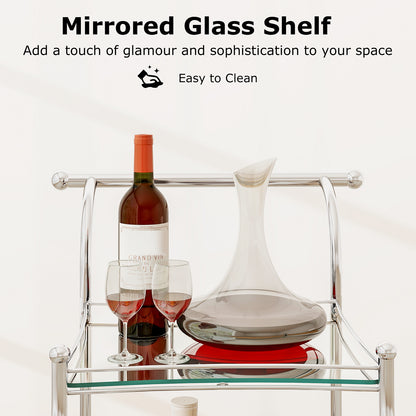 Kitchen Rolling Bar Cart with Tempered Glass Suitable for Restaurant and Hotel, Silver Kitchen Islands & Carts at Gallery Canada