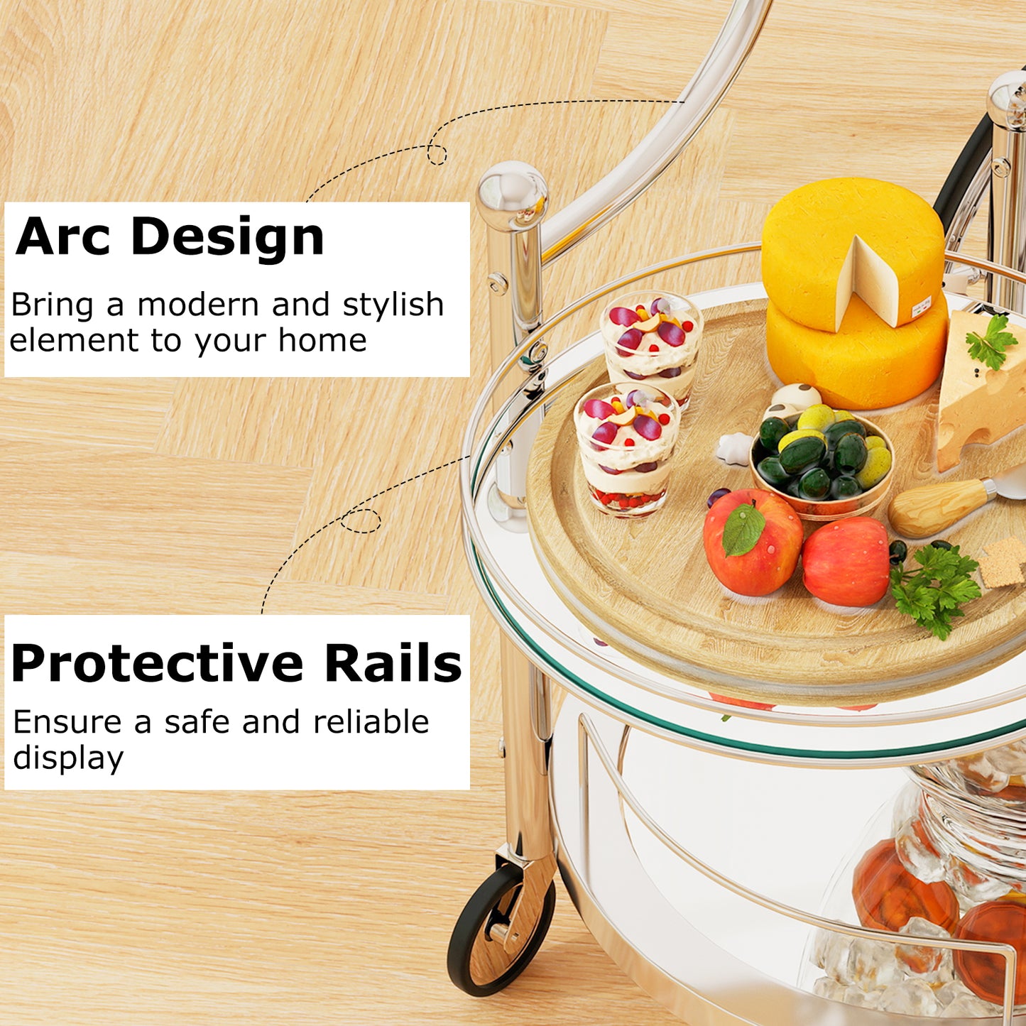 Kitchen Rolling Bar Cart with Tempered Glass Suitable for Restaurant and Hotel, Silver Kitchen Islands & Carts at Gallery Canada