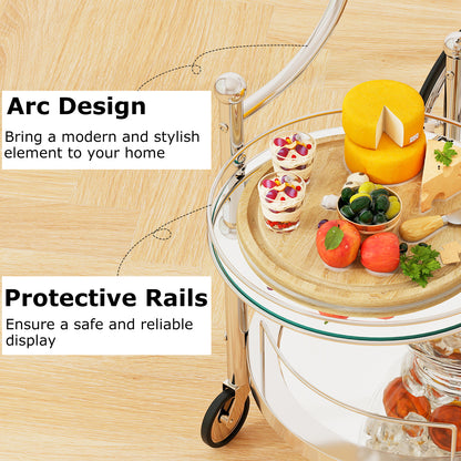 Kitchen Rolling Bar Cart with Tempered Glass Suitable for Restaurant and Hotel, Silver Kitchen Islands & Carts at Gallery Canada