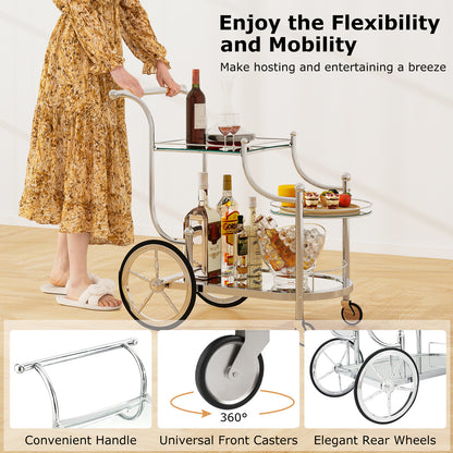 Kitchen Rolling Bar Cart with Tempered Glass Suitable for Restaurant and Hotel, Silver Kitchen Islands & Carts at Gallery Canada