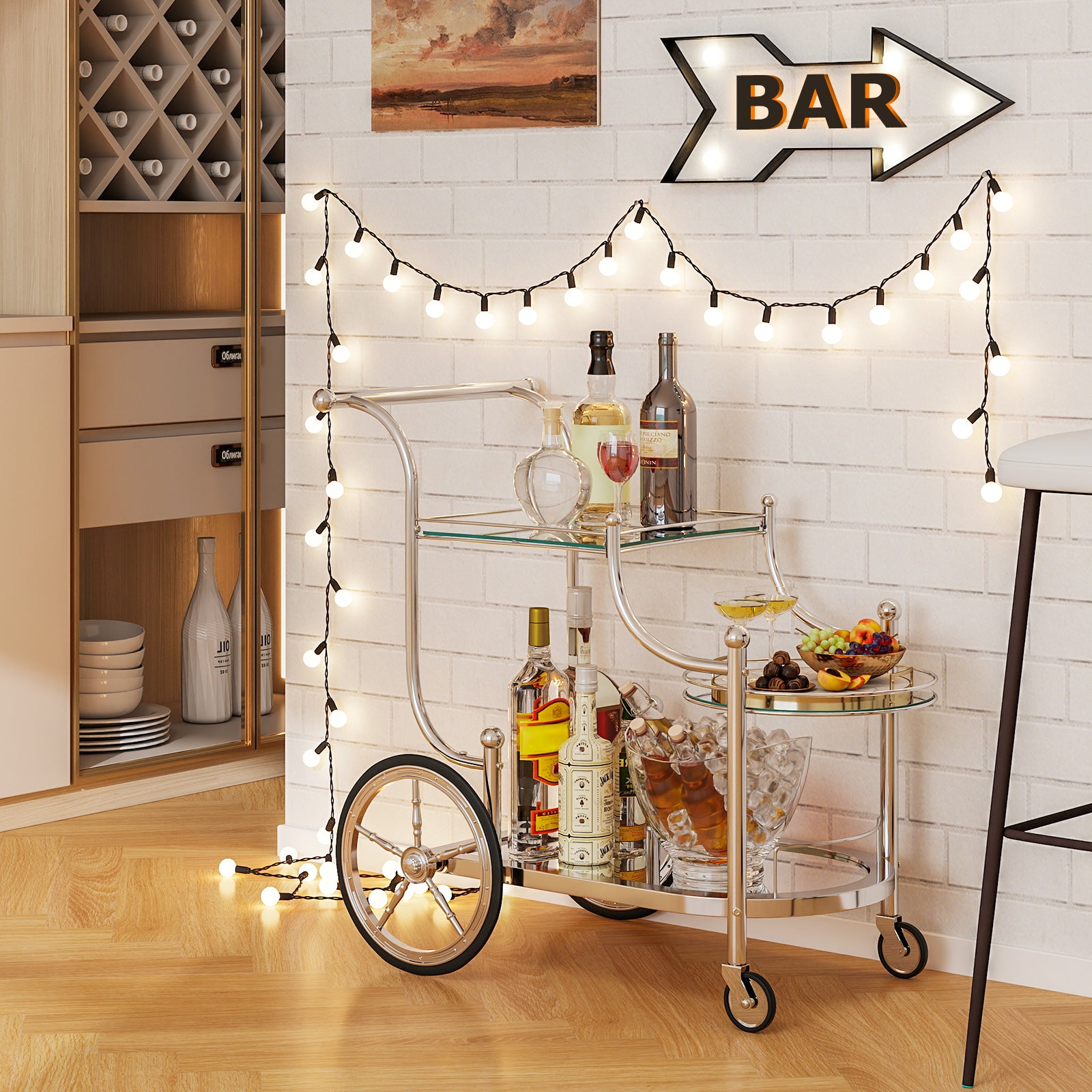 Kitchen Rolling Bar Cart with Tempered Glass Suitable for Restaurant and Hotel, Silver Kitchen Islands & Carts at Gallery Canada