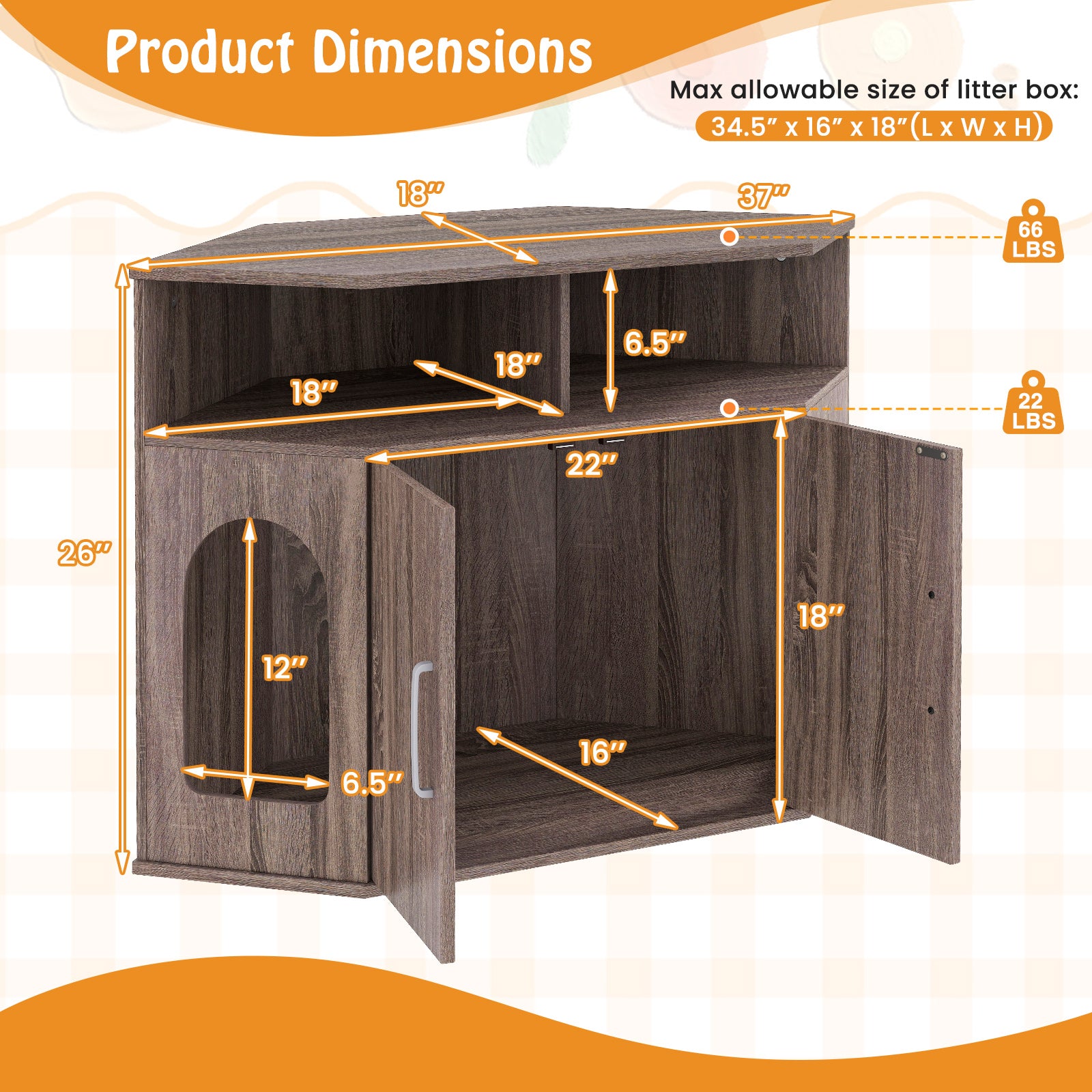 Corner Cat Litter Box Enclosure with Storage Shelves and Double Doors, Gray Cat Houses at Gallery Canada